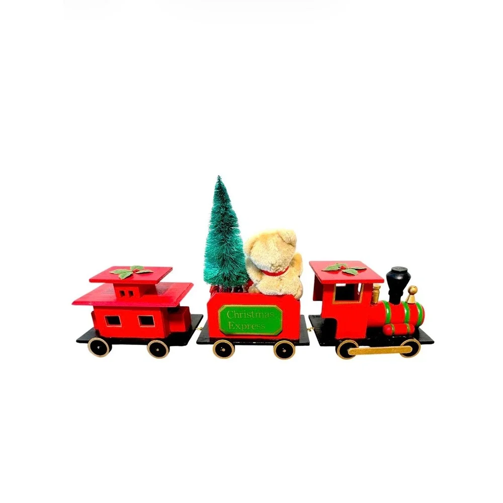 Vintage Red Wooden Christmas Train Christmas Express Train Set Centerpiece
